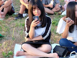 Erotic image of panty shots on the crosses of the skirt