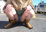 68 erotic images of pants visible when crouched down