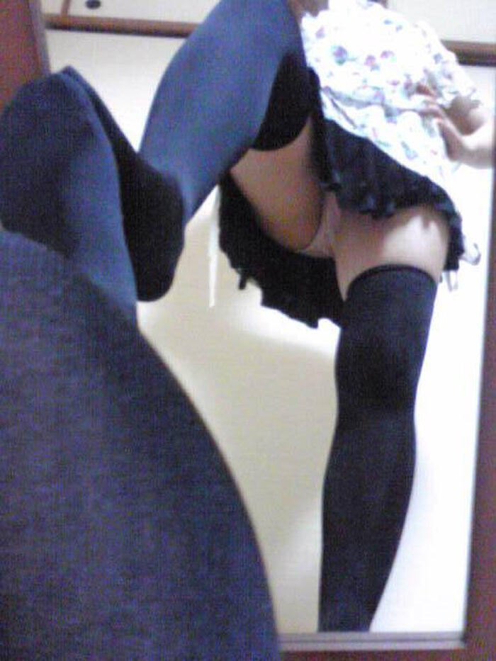 Selfie erotic image showing the inside of the skirt 34th image