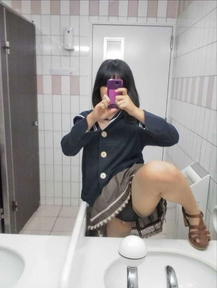 Selfie erotic image showing the inside of the skirt 57th image
