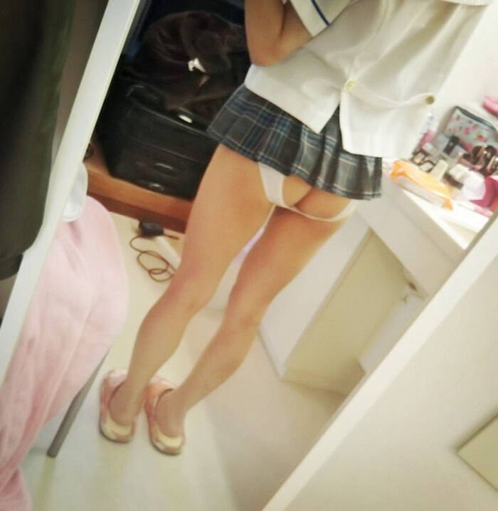 Selfie erotic image showing the inside of the skirt 70th image