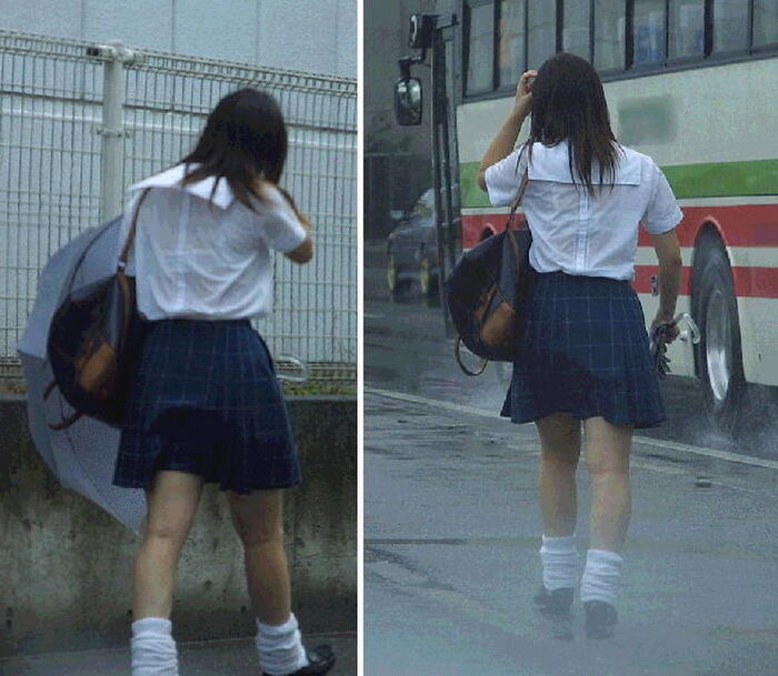 High school girls going to and from school in the rain are sexy ... Erotic images taken in the city that are excited by the body of wet growth 18th image