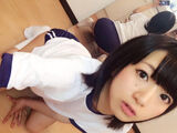 Erotic image of selfie of a beautiful woman in gym clothes in bloomers