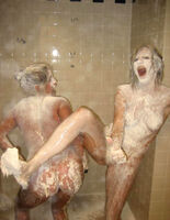 Evil image of a foreigner playing with a female friend in the bath