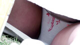 【eros967 Seated Panchira】Sitting panchira of an international student exposing a white P with red embroidery on the front desk by video call
