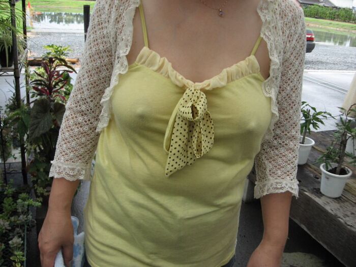Erotic image of a mature woman wearing a lightly dressed no-bra camisole aunt 16th image