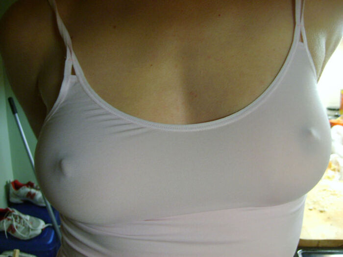 Erotic image of a mature woman wearing a lightly dressed no-bra camisole aunt 20th image