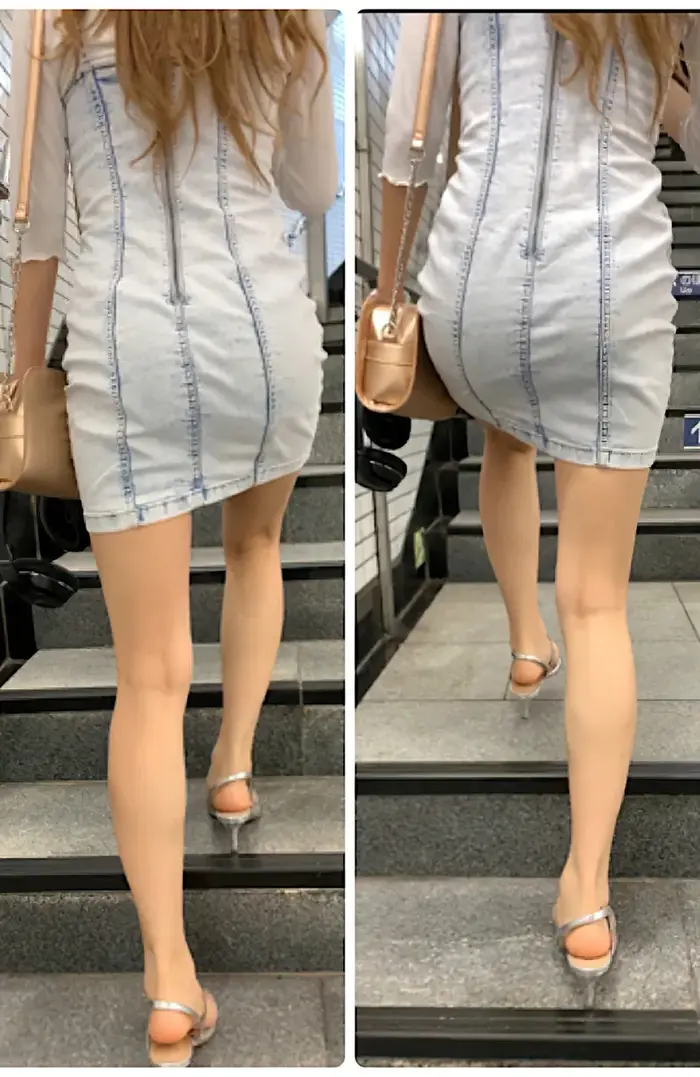84 voyeur images of a tight mini skirt sister with a clear buttocks shape 45th image