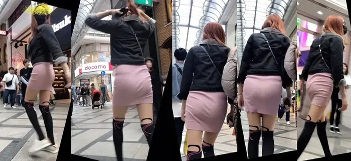 84 voyeur images of a tight mini skirt sister with a clear buttocks shape 8th image