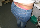 Erotic image of waist panchira that protrudes both pants and pantyhose