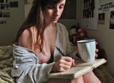 Erotic image of a coffee break where a foreigner is taking a break with coffee