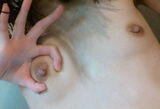 Raisin nipples on a cutting board! Petanko small breasts erotic image like a man
