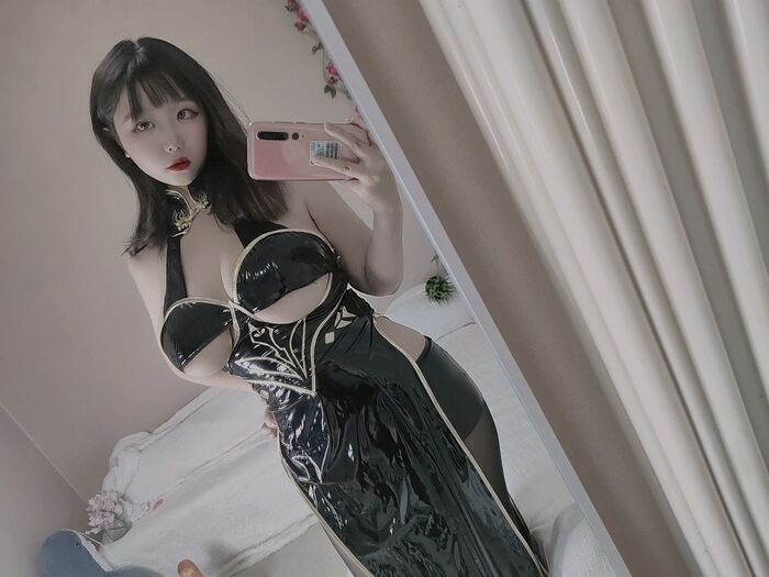 动漫博主穆零Mu0夜莺旗袍自拍主题性感黑色皮质服饰配超thin 黑丝极致fascinating photograph121P 55th image