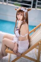 网络美女汪知子樫野泳装主题户外泳池边性感白色比基尼秀完美身材诱惑写真33P