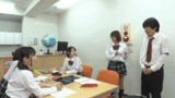 The girls of the library committee are panchira ... Harem GIF image of flocking to an erect