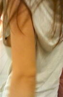 No matter how hot it is, you can't wear a bra in that outfit! Nipples from sleeveless cuffs wwwww
