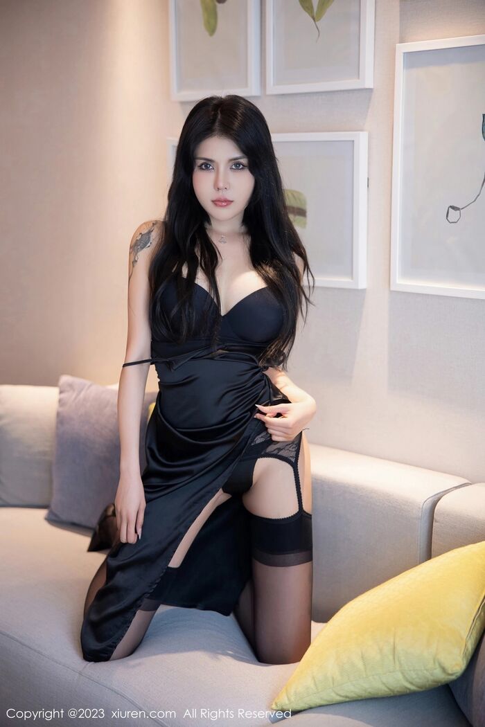 XiuRen第6708期_新人模特S纯一性感黑色礼裙配ultrathin 黑丝露性感内衣完美诱惑Photo 84P 19th image