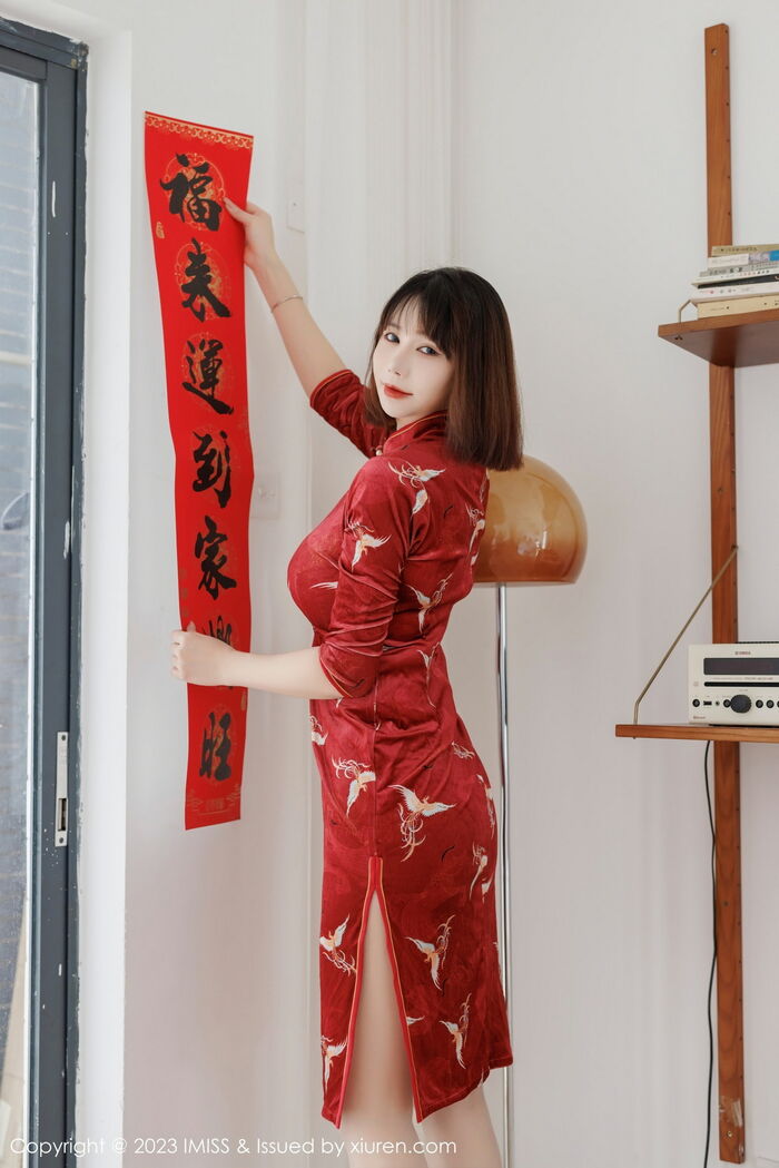 [IMISS 爱蜜社] Vol.716_模特Evon陈赞之性感红色旗袍露红色蕾丝内衣秀凹凸身Material诱惑Photo 51P 5th image