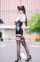 网络美女香草喵露露萤火嘉年华主题性感白T配黑皮短裙露黑丝吊袜极致fascinating photo 69P