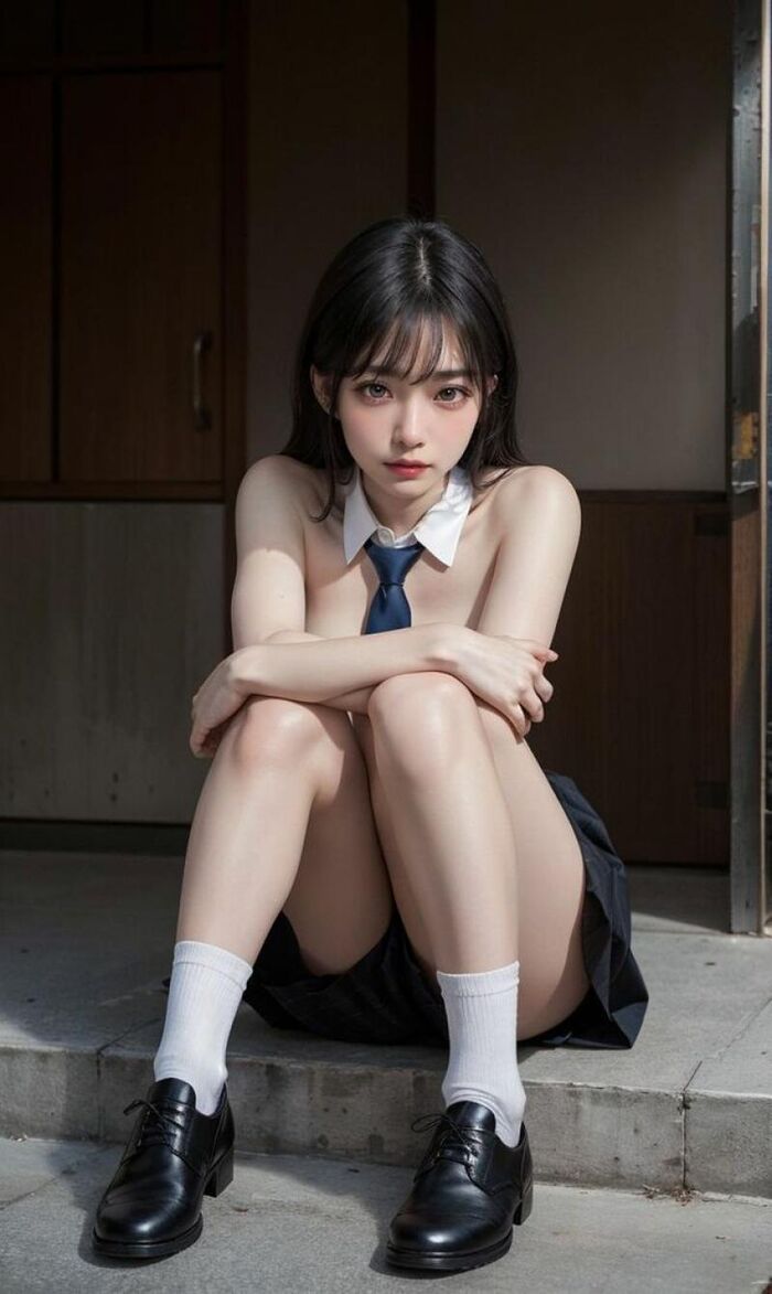 JK Nude AI Erotic Images 126 Collected Virtual Beautiful Girls Who Expose Their Developing and Teenage Half-Stripped Of Their Uniforms 22th image