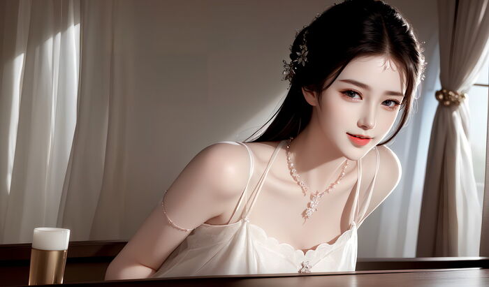 AI 美图007期巧笑倩兮主题感sleep衣美女Photo 及下载50P 2th image